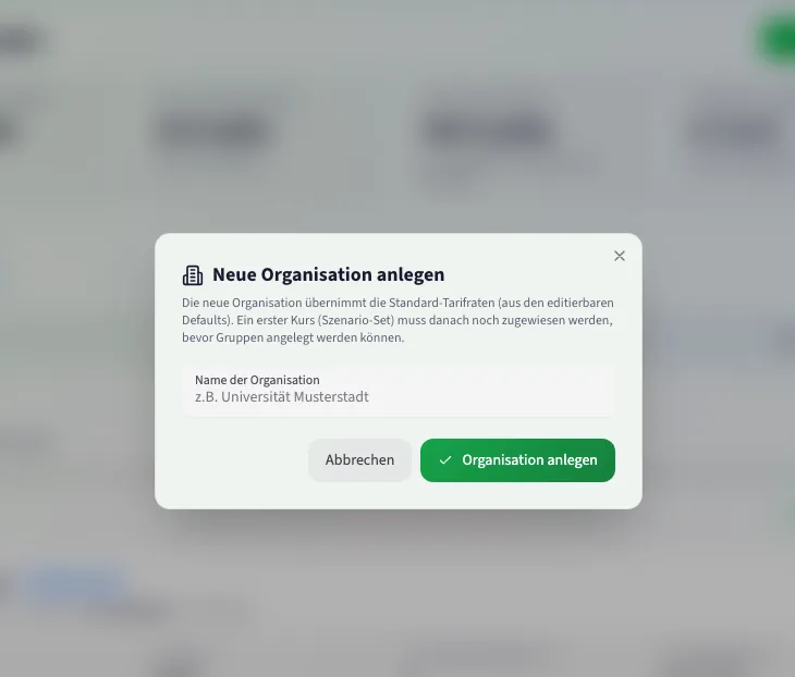 Neue Organisation anlegen