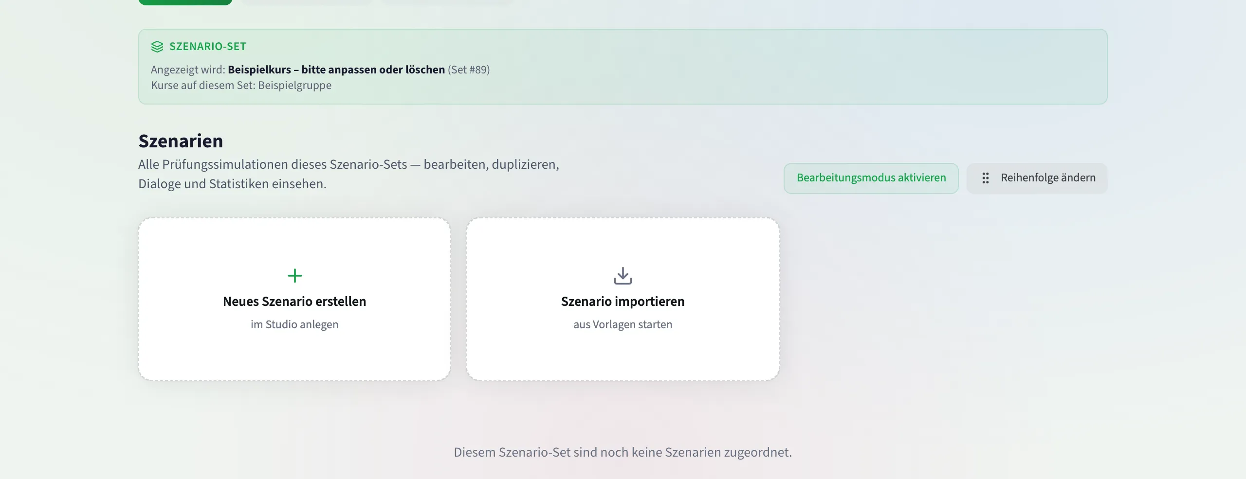 Der Einstieg ins Studio in der Szenario-Verwaltung