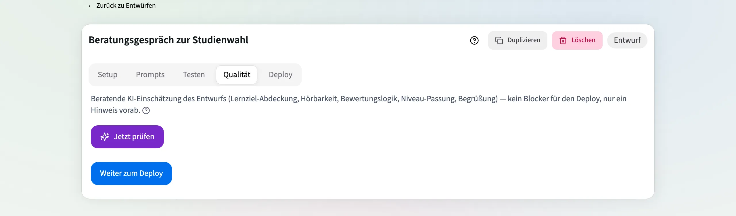 Qualitätsschritt mit beratender KI-Einschätzung