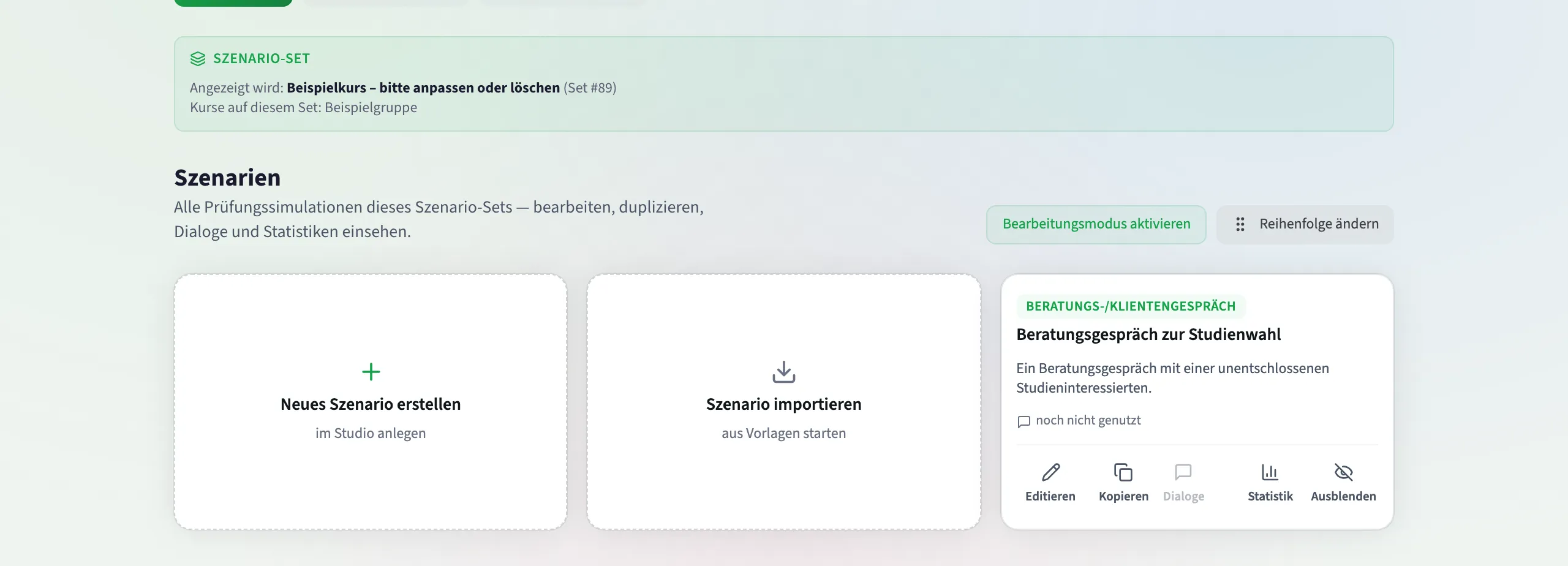 Das neue Szenario als Karte im Szenario-Set